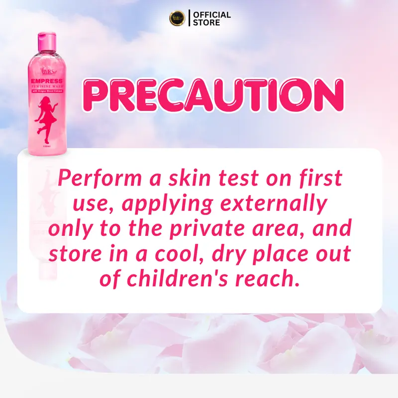 Product precautions: test first, external use only, store away from children